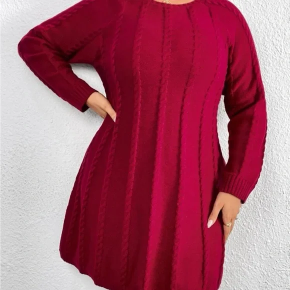SHEIN | Dresses | Plus Raglan Sleeve Cable Knit Sweater Dress Without Belt  | Poshmark